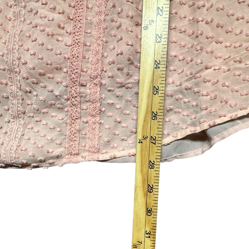 J. Crew Lace Trim Swiss Dot Silk Blouse Sz 16  Pink Sheer Lined Back Button‎ Up - Picture 7 of 12